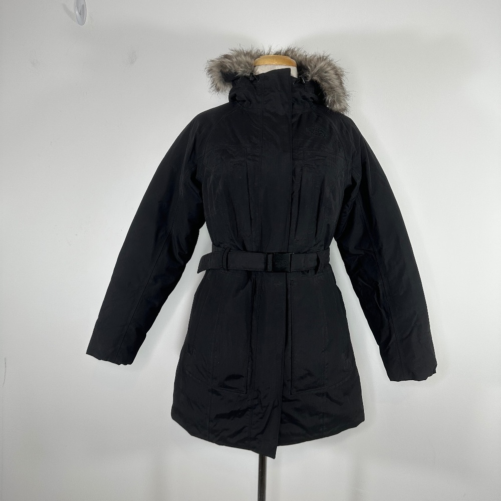 The North Face Belted Goose Down Hyvent Winter Jacket Coat Hooded Black Small